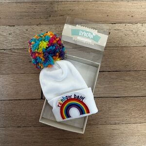 White Baby Hat with Colorful Pom Pom